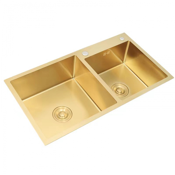 Kitchen sink double slot household stainless steel 304 gold nano color