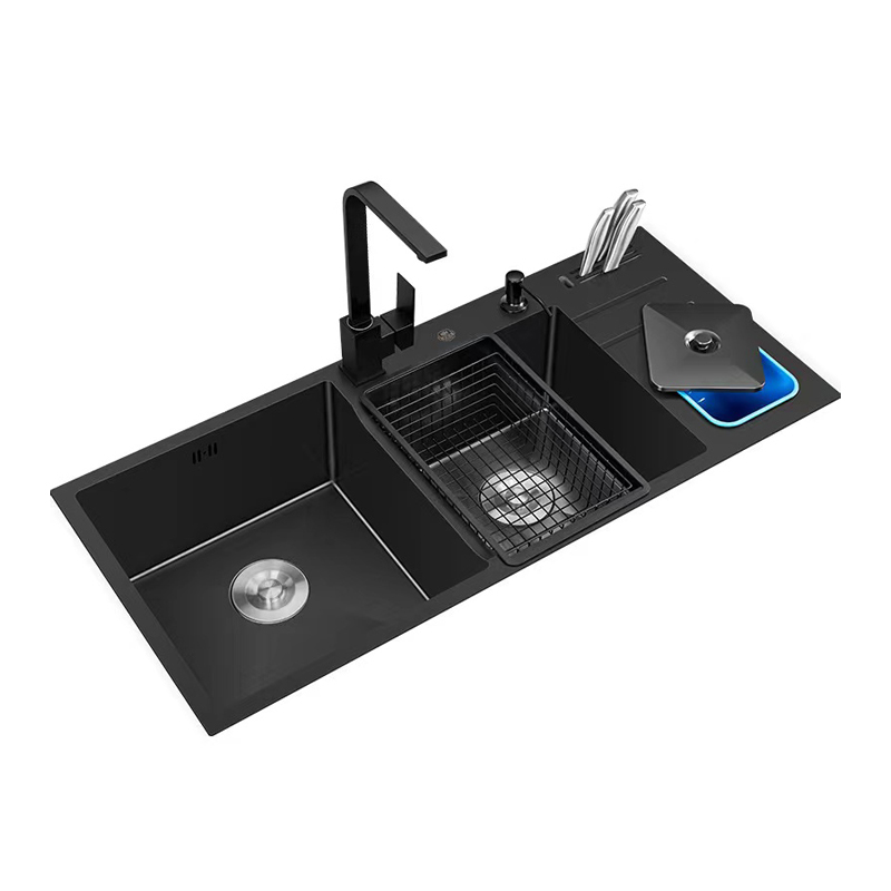 Black King Kong large size double basin with plate household large sink multi-function