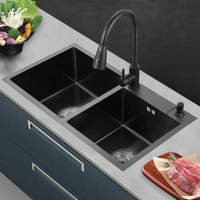 304 Stainless Steel Kitchen Sinks black double Bowel handmade kitchen sink undermount sus304 kitchen water sink